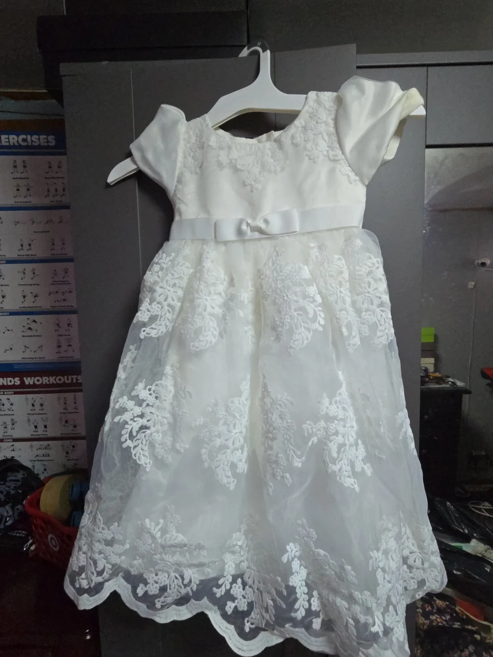 Ivory Lace Christening Dress for Baby Girls with Satin Bow